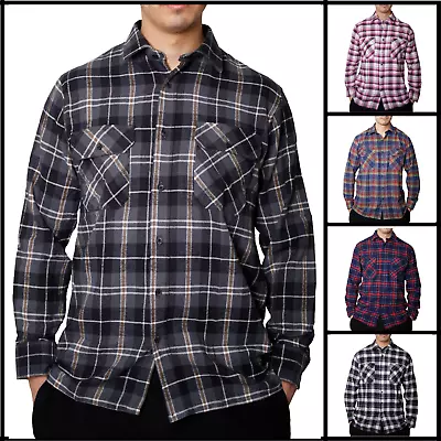 Mens Check Shirts Long Sleeve Lumberjack Flannel Work Casual Button Shirt S -6XL • £15.99