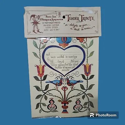 Vtg Petite TENDER TRIBUTE Pennsylvania Dutch Folk Art Marriage Certificate NOS  • $20