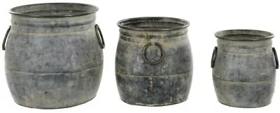 Vintage Planters Rustic Galvanised Metal Zinc Round Handle Garden Flower Tub Pot • £22.95