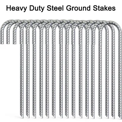 £16.59 • Buy 8-100x Rebar Stakes 12'' Heavy Duty J Hooks Ground Anchor For Fence Swing Tent
