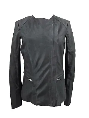 NWOT Veda Lamb Leather Jacket Womens S Black Collarless Zip Front • $75