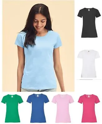 £4.99 • Buy Fruit Of The Loom T Shirts Womens Ladies Plain Coloured Cotton Fitted Tee Shirt 