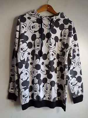 Disney Allover Mickey Mouse Hoodie Size Large L Approx UK 12 14 White Jumper Top • £12.99