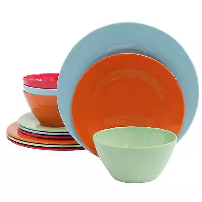 Gibson Brist 12 Piece Melamine Dinnerware Set In Assorted Colors Service For 4 • $28.01