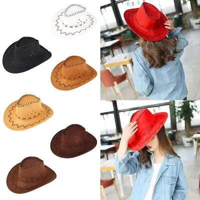 Cowboy Hat Faux Suede Unisex Cowgirl Hat Wide Brim Sun Hat Sunhat Visor Cap Hot • £6.75