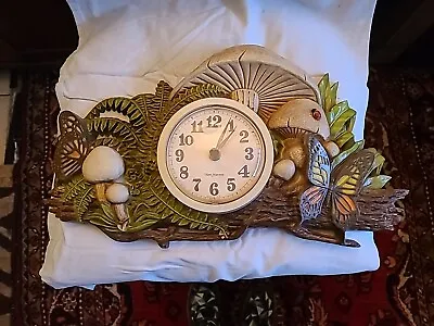 Vintage 1975 Burwood Wall Clock Mushrooms Butterflies & Ferns • $99