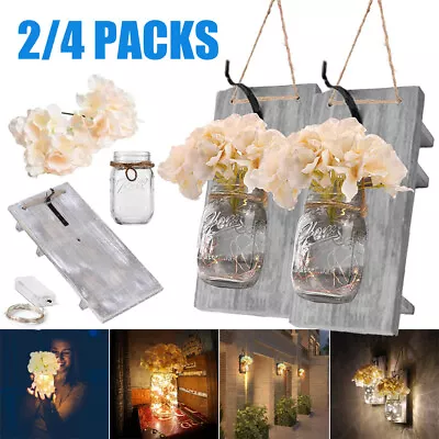 2 Pack Mason Jar Wall Decor Sconces Rustic Hanging LED Fairy Lights Farmhouse US • $14.99