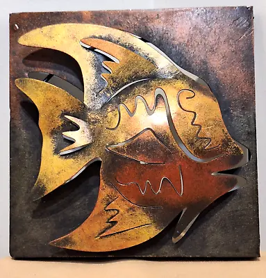 Handmade Square Muted Angelfish Metal Wall Art Mexico • $28