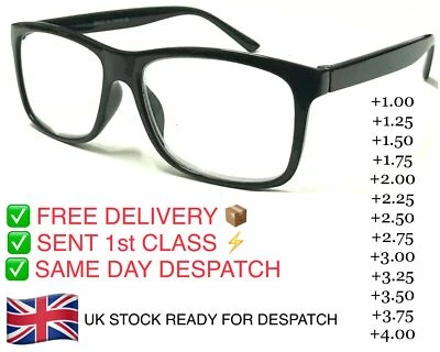 £4.49 • Buy Black Trendy Reading Glasses Unisex Mens Ladies Nerd Retro Geek Cheap Big Lens