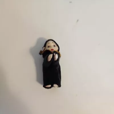 Vtg Miniature Fabric Painted Mime Doll Girl Tiny Trinket Tchotchke Gold Clip-on • $12.99