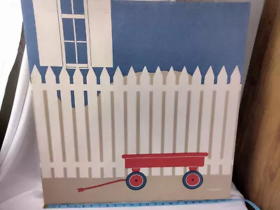 Vintage Marushka Framed Wall Art Red Wagon White Fence -Linen-Earth Tones 24X 24 • $80