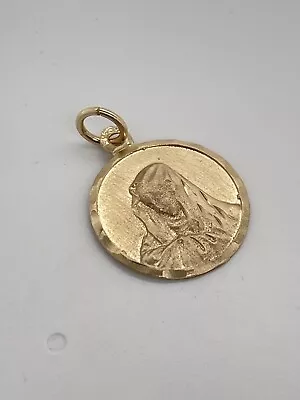 14k Yellow Gold 17mm Round Satin Finish Virgin Mary Medal Pendant Charm 2.1 Gr. • $145