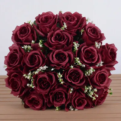 18 Heads Fake Rose Flowers Wedding Home Decor Silk Artificial Flowers Bouquet • £7.55