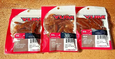 3 Packs CAROLINA PUMPKIN 3  Yum Twister Curly Tail Grubs 15CT EACH Bass Walleye • $9.95