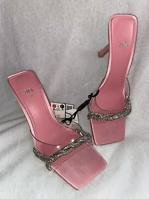 $49.99 • Buy Zara Woman High-heel Vinyl Sandals W/rhinestones Pink  Us8/39 Nb Nwt