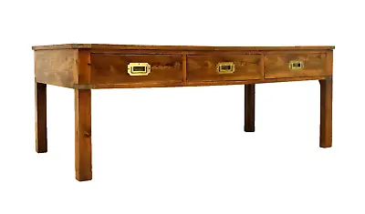 Burr Yew Military Campaign Coffee Table With Three Drawers • £750