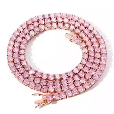 20Ct Round Cut Lab Created Pink Sapphire Tennis Necklace In 14K Rose Gold Plated • $342