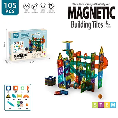 105 Tiles Magnet Marble Run-Speedy Magnetic Tiles Race Track Building Blocks • £19.99