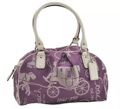 Authentic COACH Horse Carriage Hand Bag Canvas Leather F14481 Purple 0278I • $28