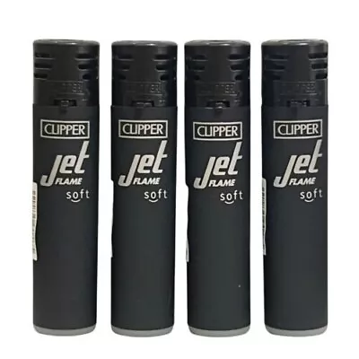 £4.75 • Buy 4 X Clipper Jet Lighter Set BLACK SOFT TOUCH Black Top Windproof Gas Refillable