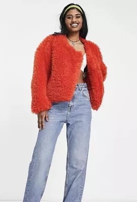 Free People Women’s Lena Teddy Jacket  Slouchy Orange Faux Fur Size M Aus 12-14 • $76