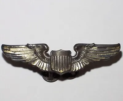 Vintage AAF Aviator Pilot Wings Badge Early Silver Plated Bronze Tack Back 3  • $187.50