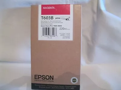 2015 NEW SEALED GENUINE EPSON K3 T603B MAGENTA 220ml INK STYLUS 7800 9800 OEM • $19.99