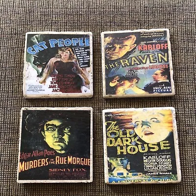 Classic Horror Movie Tumbled Stone Beverage Coasters Cat People Raven Rue Morgue • $25