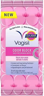 Vagisil Odor Block Daily Freshening Disposable Wipes 24 Hour 20 Count Pack Of 2 • $14.18