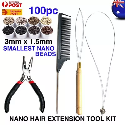 Hair Extension ToolKit With SMALL NANO Bead Rings 100pc Silicone Lined 3mmx1.5mm • £24.32