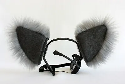 $18.99 • Buy GRAY & CHARCOAL Furry Kitty Cat EAR WOLF Fox NECOMIMI COVERS ONLY Cosplay Anime