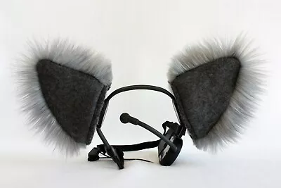 GRAY & CHARCOAL Furry Kitty Cat EAR WOLF Fox NECOMIMI COVERS ONLY Cosplay Anime • $18.99