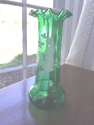 Antique Mary Gregory  Blown Green Ruffle Vase • $24.99