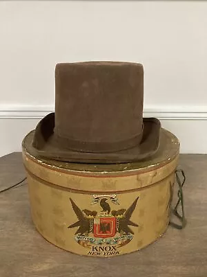 Vintage/Antique Men’s Brown Beaver Top Hat With Knox New York Hat Box • $150