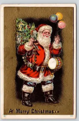 Postcard Santa Claus With Tree Decorations - Embossed - 1913 • £8.67