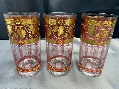 Set Of 3 ~  Cera  GOLDEN GRAPE / CRANBERRY  Glass Tumblers ~ 5 1/2  Tall • $24.99