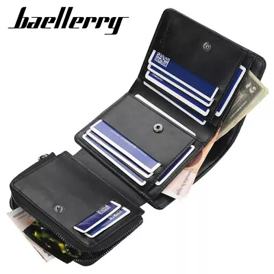 Baellerry Mens Leather Trifold Wallet Business ID Card Holder Zipper Coin Purse • $10.44