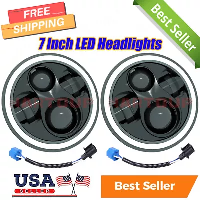 For Ford Mustang 1965-1978 7inch Round LED Headlights Halo DRL Angel Eyes Chrome • $91.42