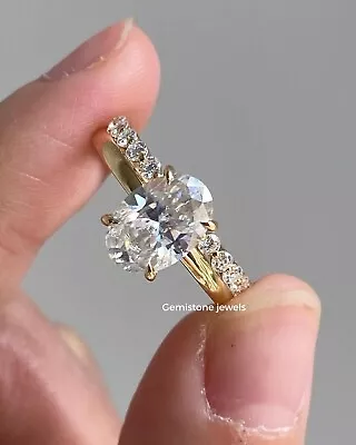 2.00 Ct Oval Cut Moissanite Hidden Halo Wedding Bridal Ring Set 14K Yellow Gold • $410