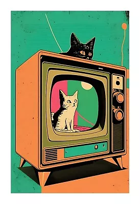 1950s Cat TV - A Mid Century Modern Atomic Age TV With A Cat TVC13 • $24.99