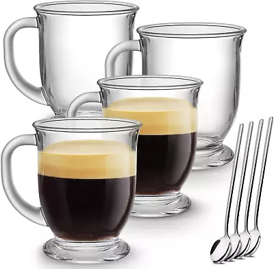 Glass Coffee Mugs Set Of 4 Clear Large Coffee Mug 15 Oz With Handles For Hot Be • $31.12