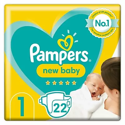 £8.09 • Buy Pampers New Baby Size 1 Carry Pack 22 Nappies With Protection For Sensitive Skin