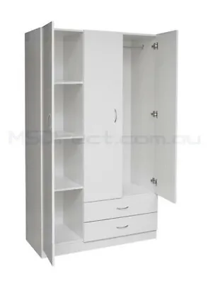$399 • Buy New White 3 Door Wardrobe With 2 Drawers Storage Cupboard
