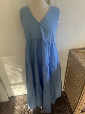 Marcella Amsterdam Dress Size S Tiered Maxi Dress Blue Sleeveless 100% Cotton • $42.50