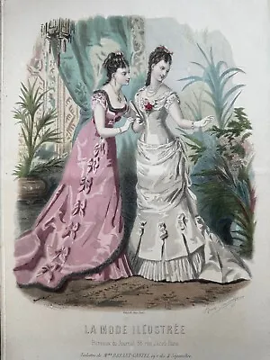 Original French Antique Hand Coloured Print LA MODE ILLUSTREE 1875PL7 Toudouze • $18