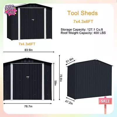 NEW 4.2'x7'  Metal Large Storage Garden Shed Bike Unit Tools Bicycle Store • $208.79