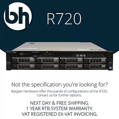 Dell PowerEdge R720 8LFF Server 2x Xeon 8-Core E5-2680 V1 96GB RAM H710 RAID • £225