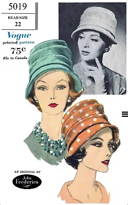 Vogue 5019 Pattern Designer John Frederics Hat 22  • $5.49