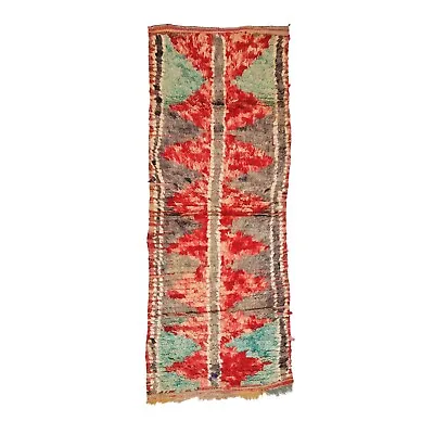 Moroccan Handmade Vintage Rug 2'1x5'7 Berber Geometric Red & Green Wool Carpet • $240