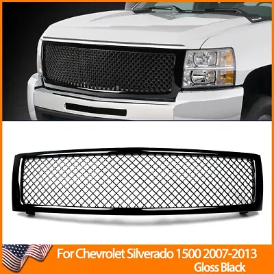 For 07-13 Chevy Silverado 1500 Mesh Front Hood Bumper Grille Grill Gloss Black • $82.26